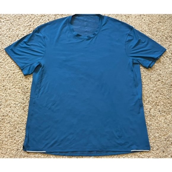 Lululemon Men's Pewter Blue Run Out Short Sleeve Shirt Sz L / XL See Measurement - Picture 1 of 5
